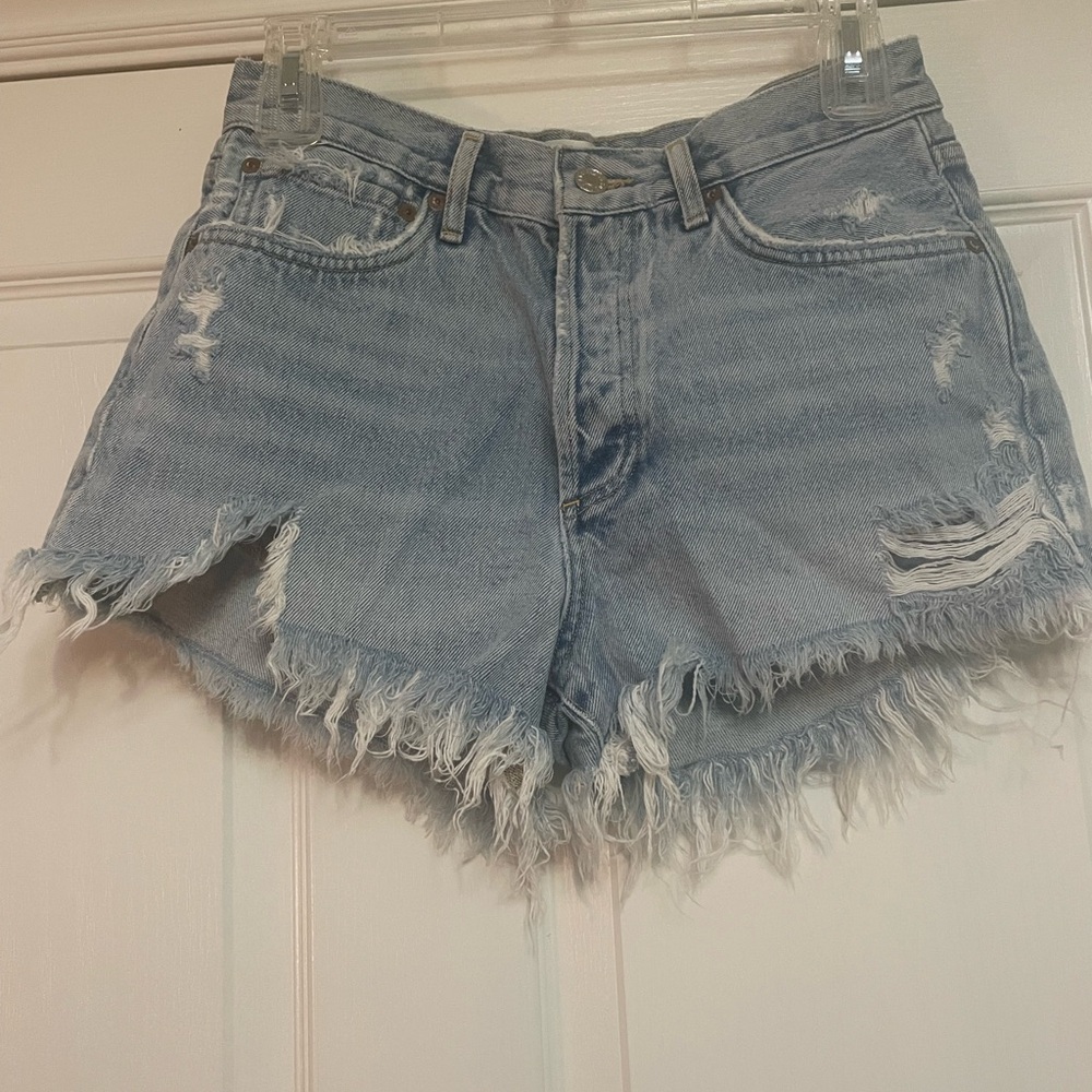 Agolde Light Blue Distressed Jean Shorts 26